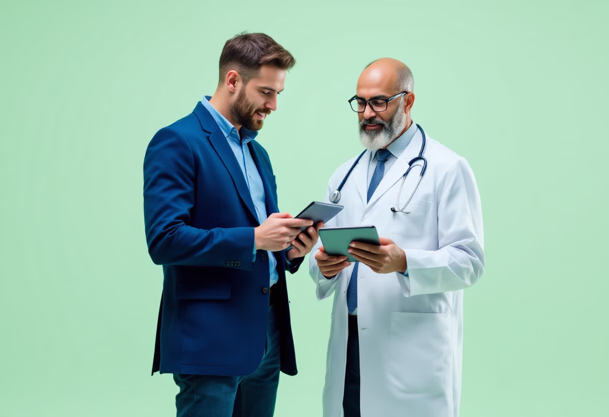 Medical professional using a tablet